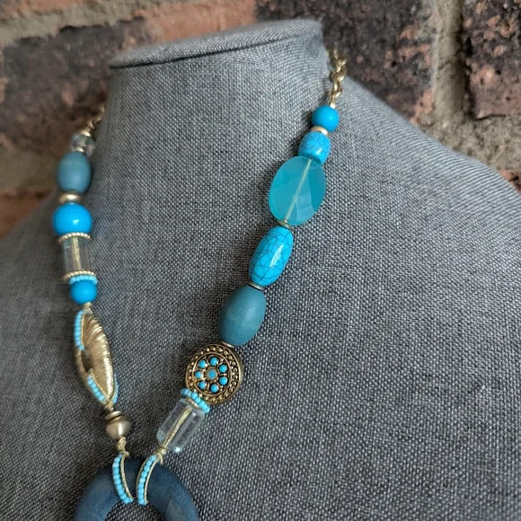 Chico's Turquoise Bohemian Pendant Necklace & Earring Set - Picture 4 of 5